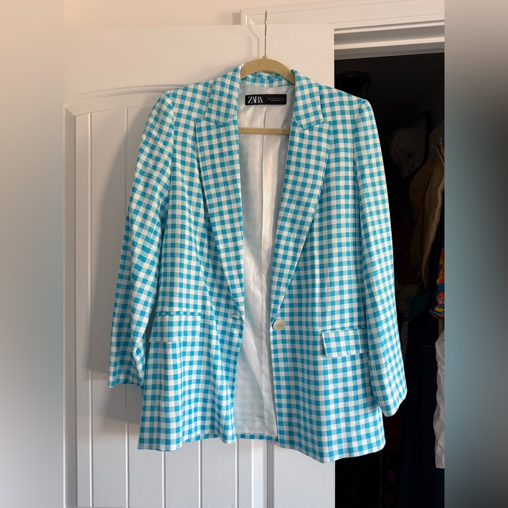 Zara Blue Checkered Women's Blazer